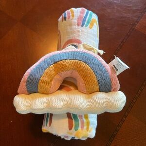 Mud Pie Rainbow Cotton Swaddle and Rattle Set